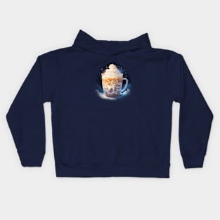 Beautiful ornate latte semi surreal design in a snowy landscape Kids Hoodie